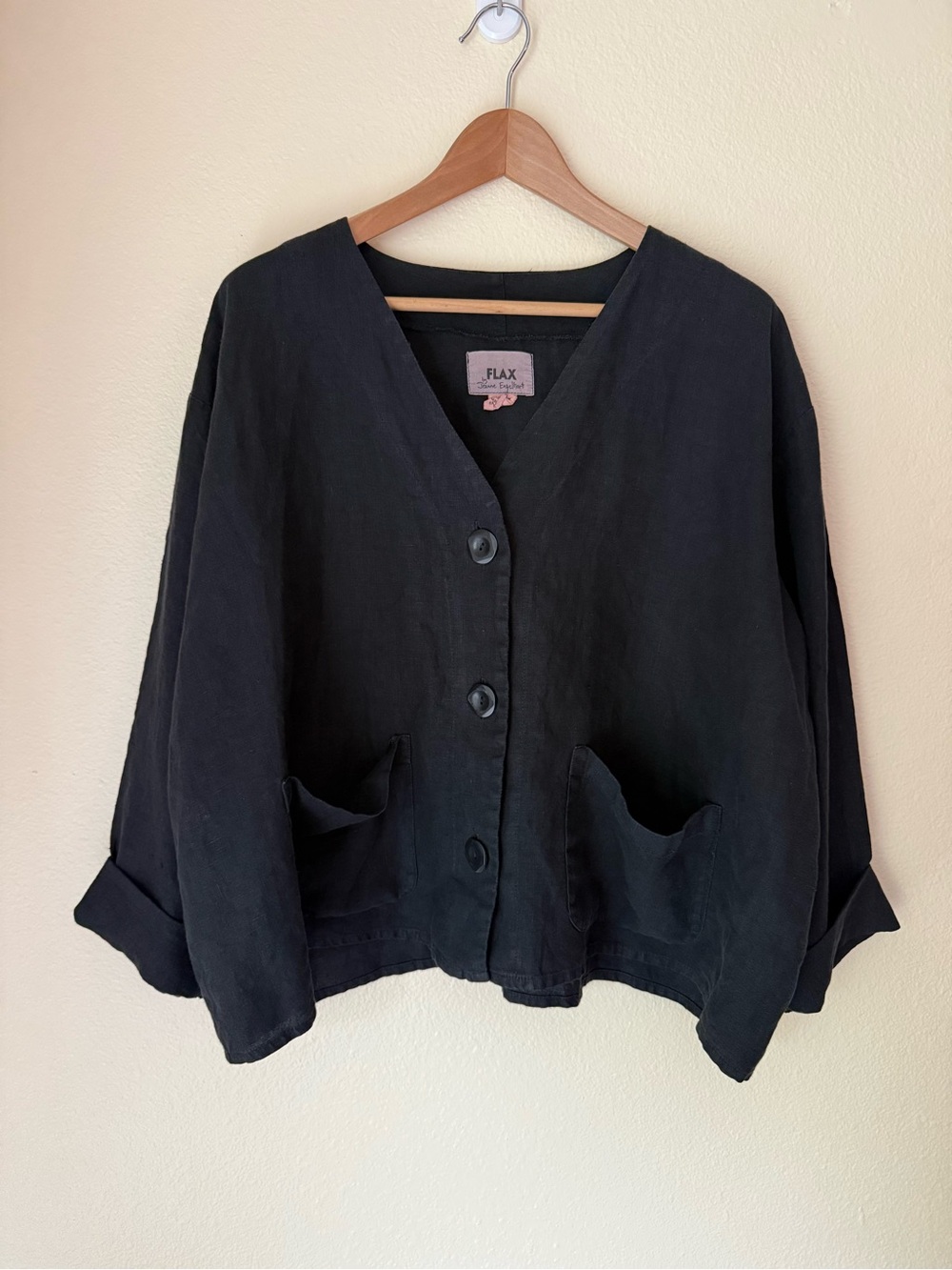 Flax Black Linen Button-Front Women's Top